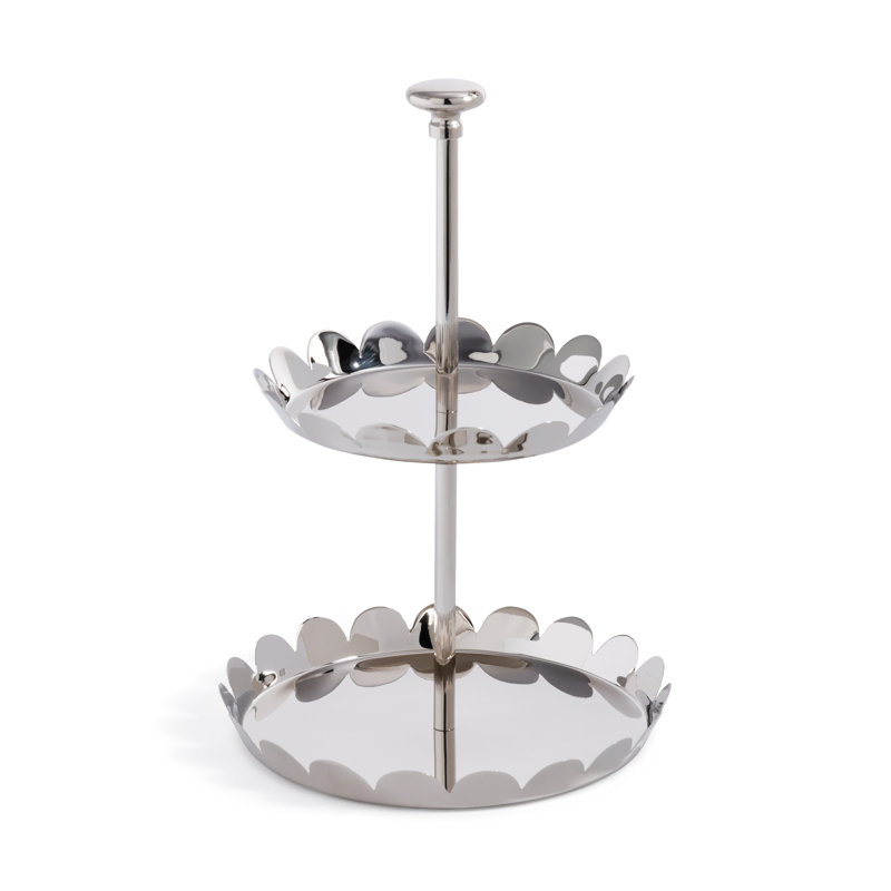 Lucente Polished Scalloped Metal Display & Serving Tray, Nickel