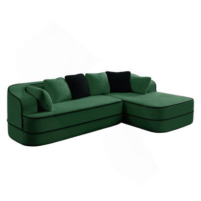 Teddy Fabric Boneless Sofa With Contrast Color Design, L-Shaped Chaise, No Assembly Needed, Ideal For Living Room Comfort
