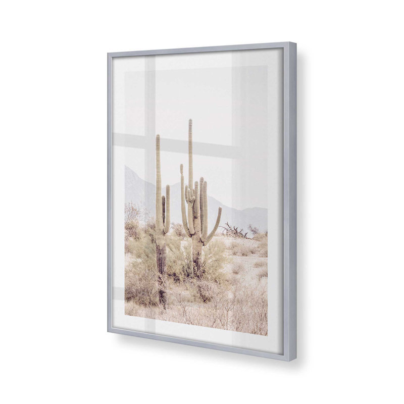 Cactus dans un refrain imprimé, Cadre en chrome poli, H 21,25 po x l 17,25 po x P 1,25 po