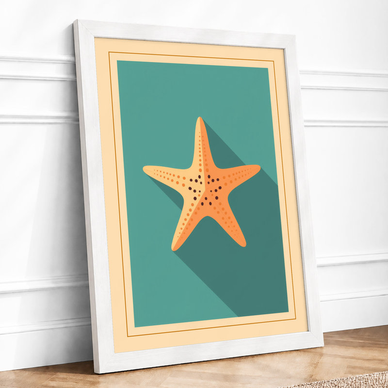 Starfish In Teal Mid-Century - Print, A4 - 29.7 x 21.0 cm, White