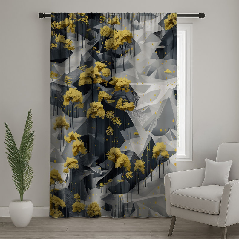 Rideaux jaunes, voilages et rideaux occultant Yellow Trees On Mountains, Blockout, 50 po x 80 po - 1 panneau