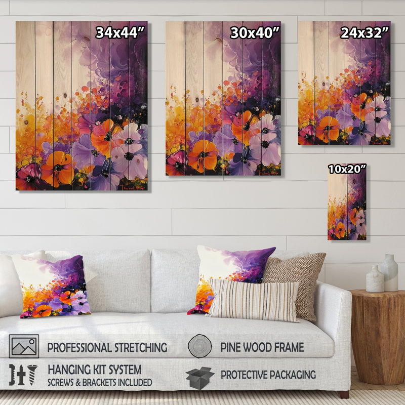 Décoration murale Fractal Bloom Poppy Gardens II - Coquelicots sur bois de pin naturel, H 20 po x l 10 po x P 0,78 po
