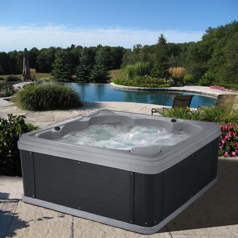 Gray Granite 6-Person Square Lounger Hot Tub with 24 Jets