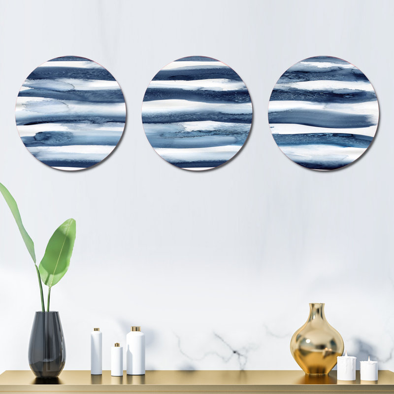 Abstract Classic Blue Waves - 3 Piece Waves Metal Wall Décor Set