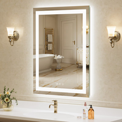 LED Bathroom Mirror with Lights, Lighted Vanity Mirrors for Bathroom with Anti-Fog, Dimmable, 3 Colours, Wall Mounted & 3-Year Warranty