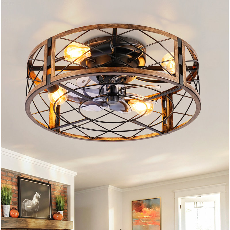 Ventilateur de plafond encastré en cage à courant continu 20 pouces avec moteur à courant continu 20 pouces avec lumière, noir mat