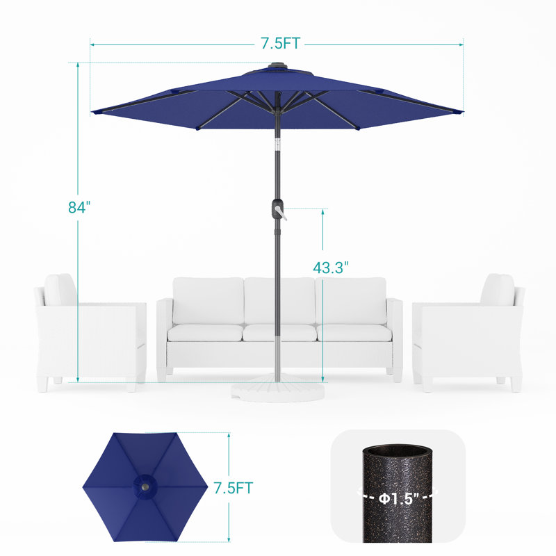 Parasol de marché 90 po avec parasol de table pour l'extérieur, Marine