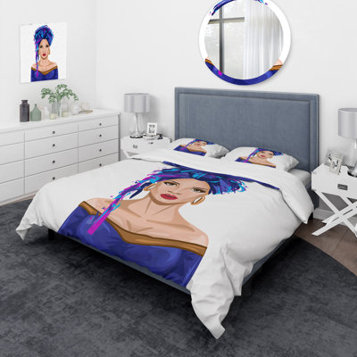 Ensemble de housse de couette en microfibre bleu / blanc / beige