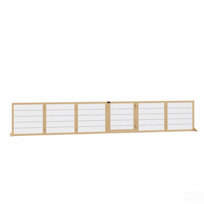 Barrière en bois pour chien, barrière pour animaux autoportante de 170 po, barrière de sécurité pour chien pliable à 6 panneaux avec 2 pieds de soutien pour les escaliers de porte de maison, petits et moyens chiens
