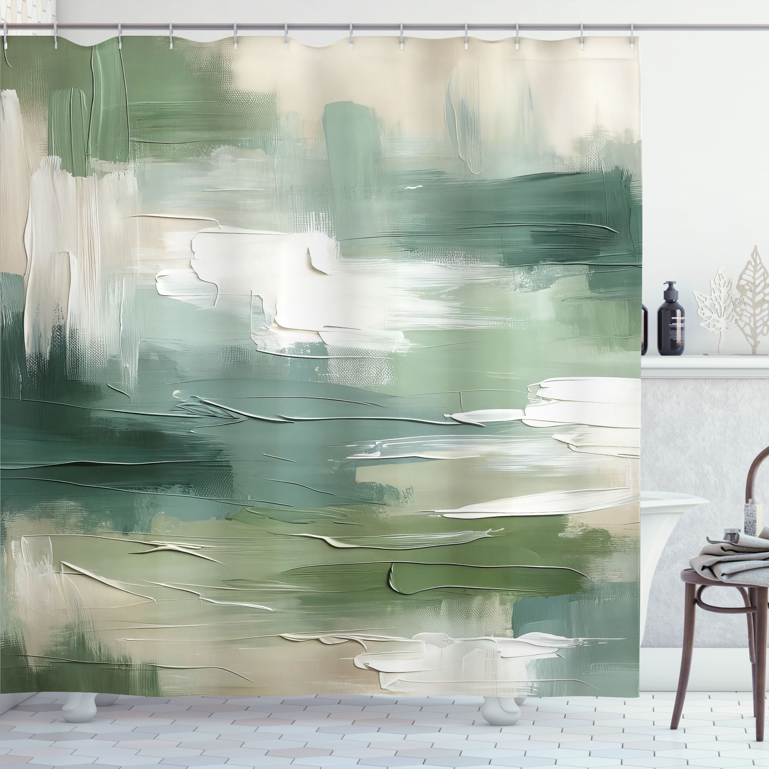 East Urban Home Green Shower Curtain Abstract Brush Strokes Celtic in