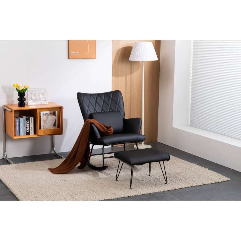 Chaise berçante avec repose-pieds Kaycion, Noir