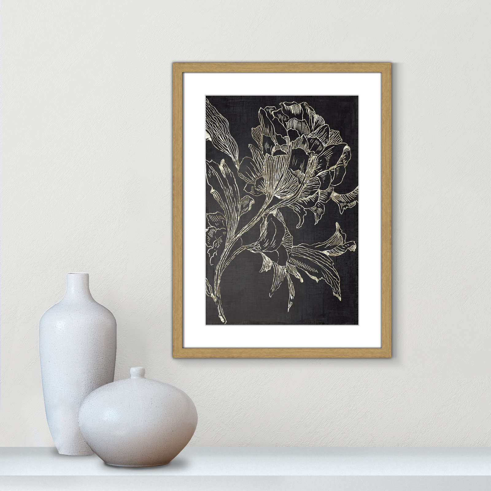 Golden Flower Folklore I by Asia Jensen - Picture Frame Graphic Art Print, 23" H x 17" W, Brown Framed