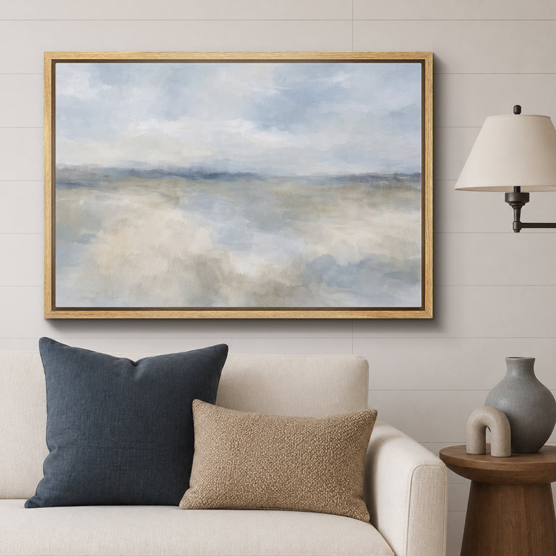 Doux bleu beige, paysage abstrait de ciel, photos de salon minimaliste, impression sur toile encadrée, Cadre naturel