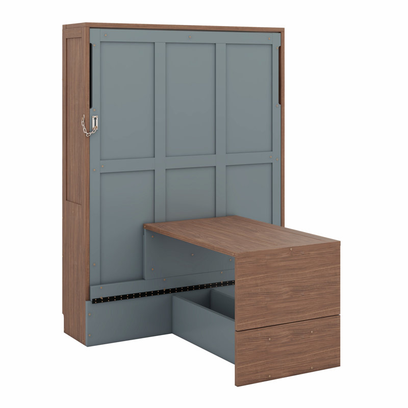 Lit escamotable avec bureau escamotable Murphy, Noyer / gris