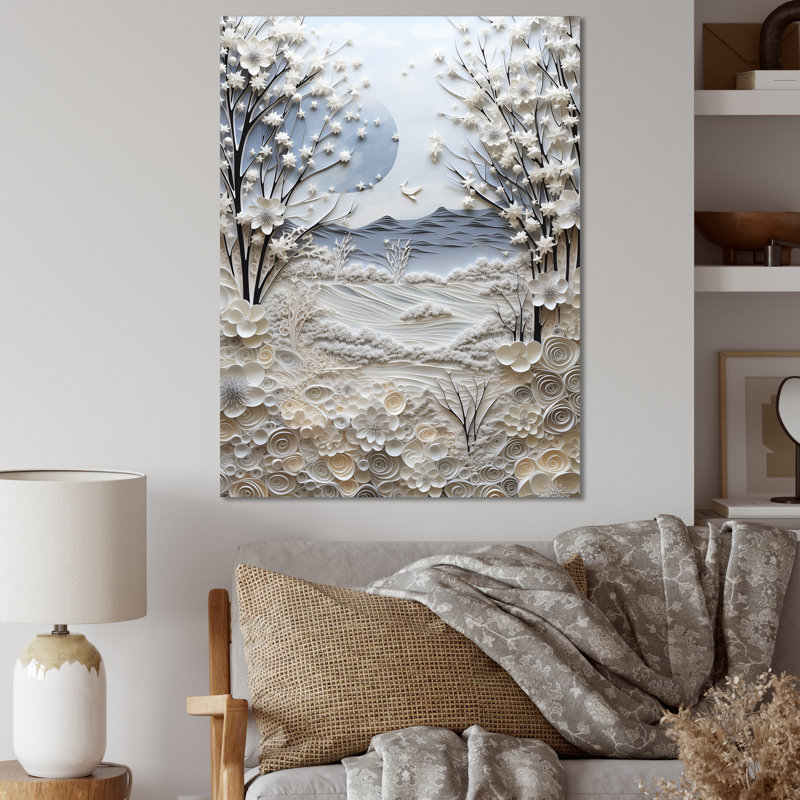 «White Winter Landscape Collage I», art mural paysage d'hiver, Toile tendue, H 32 po x l 24 po x P 1 po