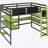 Full Size Wood Loft Bed With Desk,Side Storage Rack,Multi-Storage Shelves And RGB Light,Green-315414057-315414058