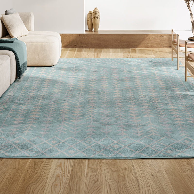 Tapis turquoise / crème Kelliann, Rectangulaire 3 pi x 5 pi