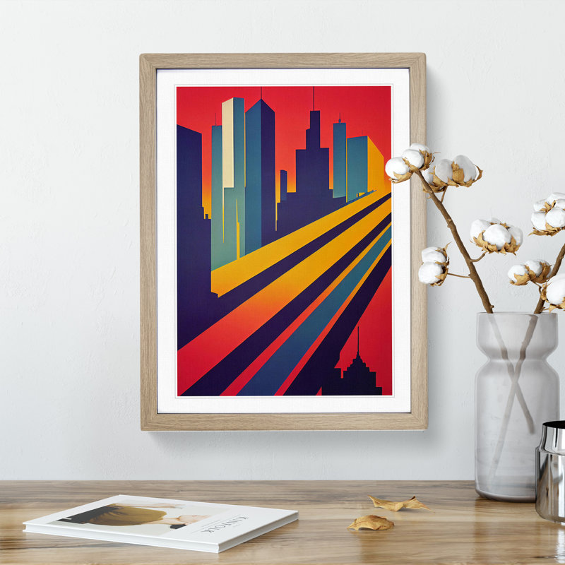 Resplendent City Skyline Abstract - Framed Print, 46cm H x 34cm W x 2cm D, Oak