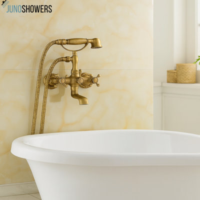 Juno Deck Mount Antique Brass Body Claw Foot Bathtub faucet with Hand Held Shower Head