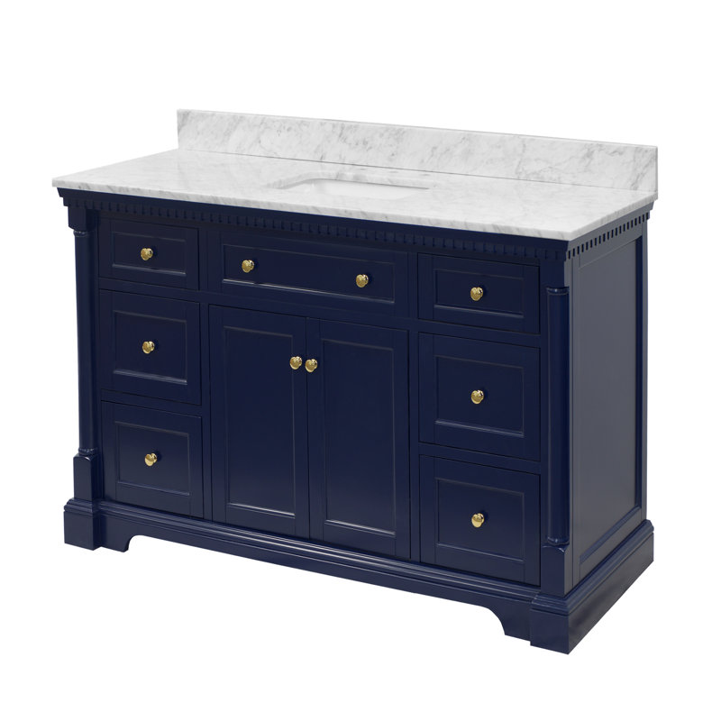 Fossen 60'' Single Bathroom Vanity with Top, Royal Blue, Carrara Marble
