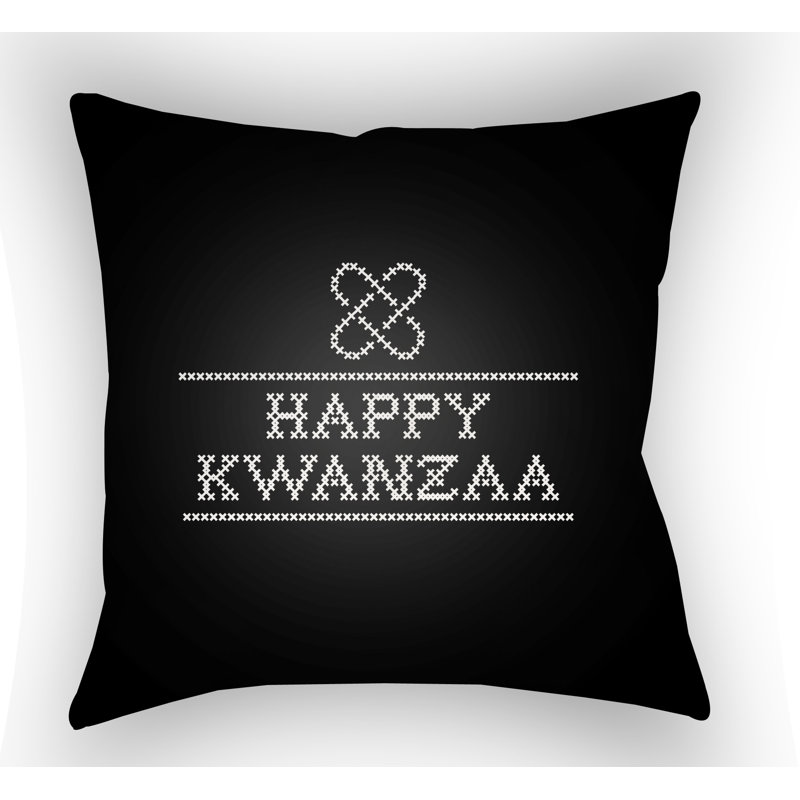 Happy Kwanzaa Indoor/Outdoor Throw Pillow, Black, 18" H x 18" W x 4" D