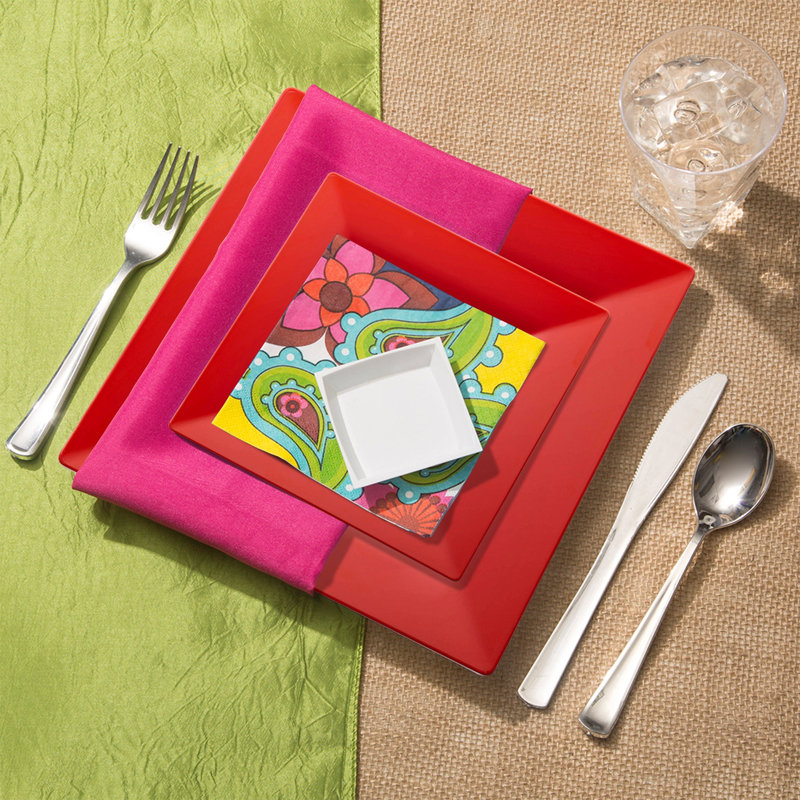 Red Square Plastic Wedding Value Set - 120 Settings