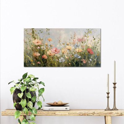  Art mural printanier sur toile, impression murale de photos de fleurs, impressions de nature, fleurs printanières, affiche florale pour paysage de salon, grande décoration murale sur toile prête à être accrochée, 12 po x 24 po