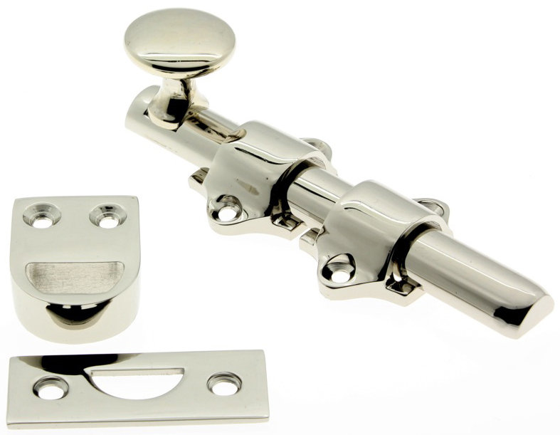 Solid Brass Dutch Door Bolt, Bright Nickel