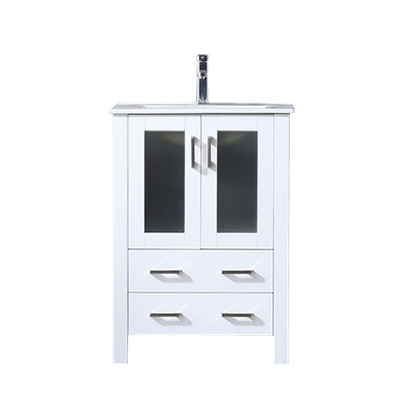 Volez 24 in W x 18.25 in D Single Bath Vanity, White Ceramic Top and Chrome Faucet Set, White