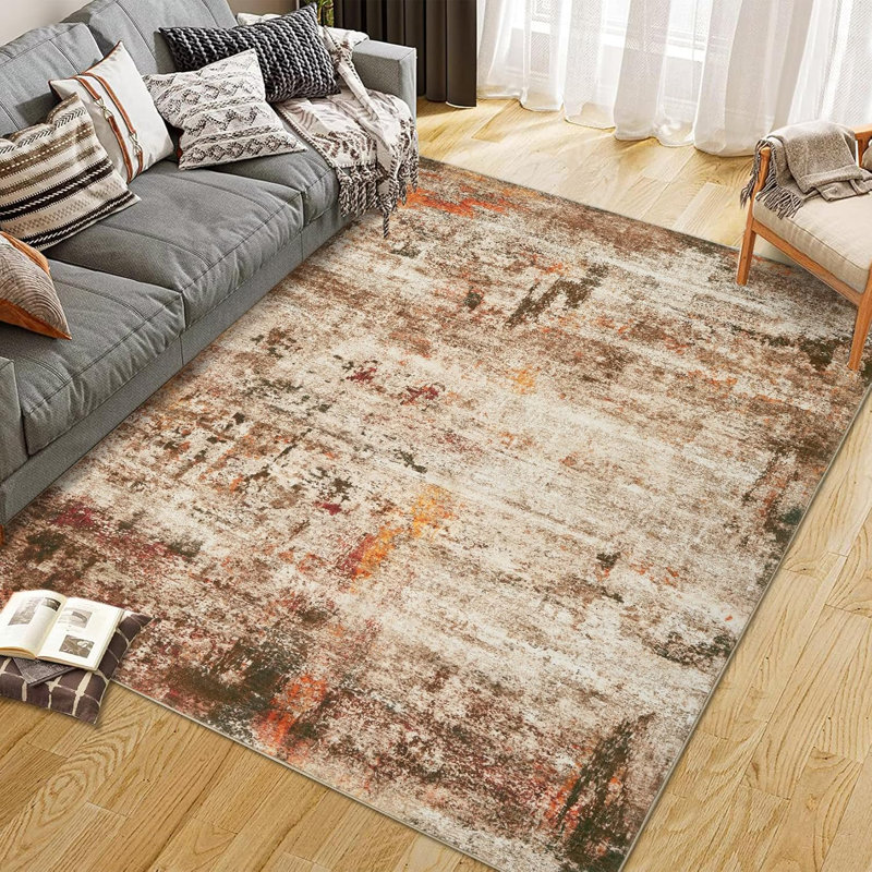 Washable Area Rugs 2'x6' Non-Slip Modern Abstract Soft for Living Room Entryway Bedroom, Print Pattern, Teal Blue Orange Rust Red Coloreful