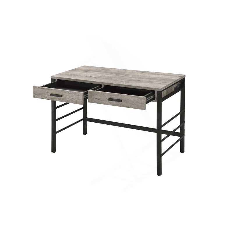 Bureau d'écriture avec ports USB et base industrielle en métal pour les espaces de travail modernes.