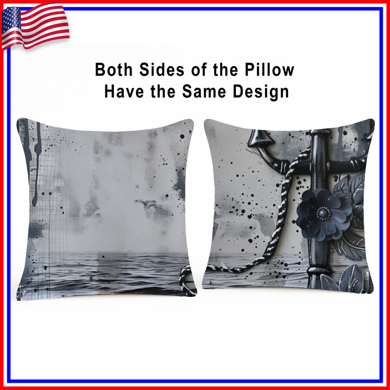 Coussin Anchor, coussins double face nautiques, Carré 16 po , Black Abstract