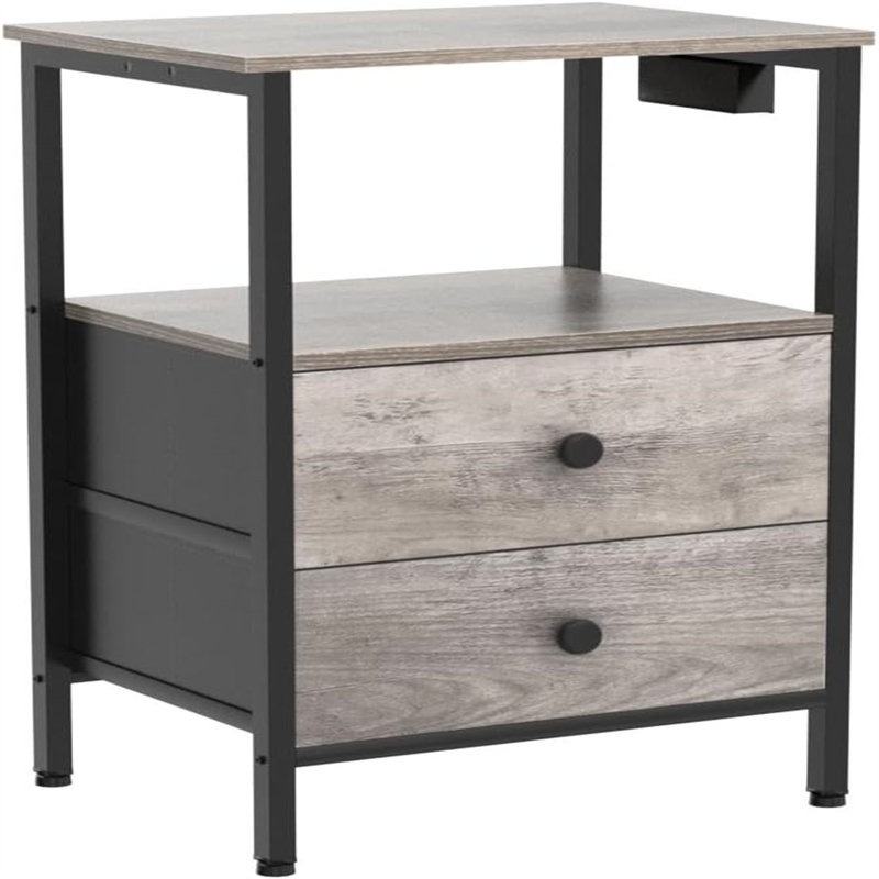 Azaliah 2 - Drawer End Table Set and Built-In Outlets, Gray