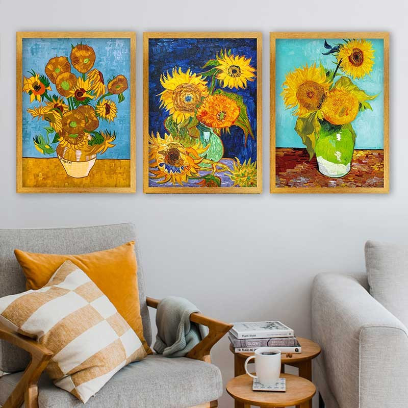 Superbe ensemble de peintures décoratives encadrées (3 pièces) de 21,7 po x 29,5 po chacune | Cadre 100% bois avec polystyrène de 0,8 pouce | Impression numérique UV | Parfait pour la décoration murale de salon, de bureau et de galerie