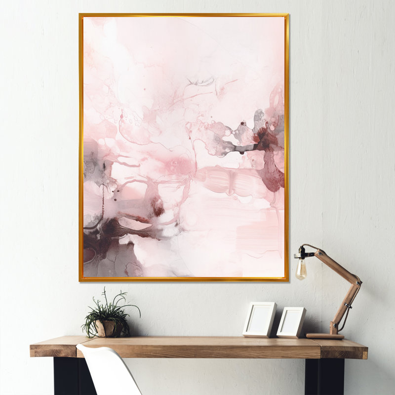 «Pink Delicate Abstract Marble V», reproduction d'art sur toile abstraite, H 44 po x l 34 po x P 1,5 po, Cadre flottant doré