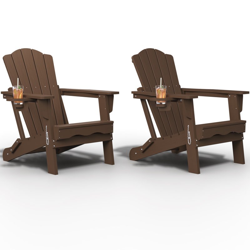 Dareona Pakkdiarie Folding Adirondack Chair with Cup Holder,HDPE Outdoor Chair with Comfort Ergonomic Seat for Patios,Lawn,Garden, Backyard Use