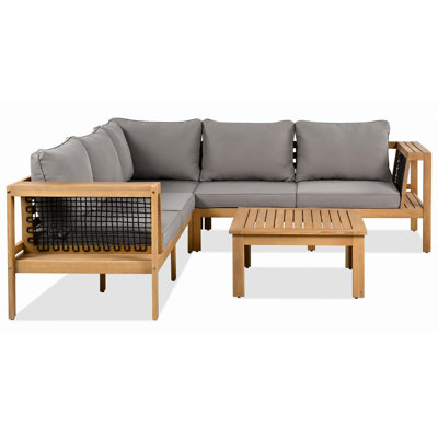 Outdoor Acacia Wood Sofa Set with Comfortable Cushions and Versatile Design