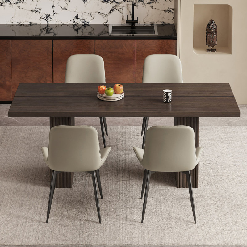 66.93" Mid-Century Rectangle Brown Dining Table Set with 4 Chairs for Kitchen, Bar, Living Room, 5 Pieces: Table, 4 Chairs