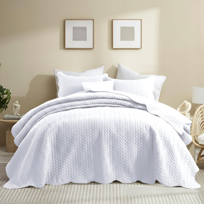 Microfiber Embossed Oversized Modern & Contemporary Bedspread Set With Shams, California King Bedspread + 2 Pillowcases