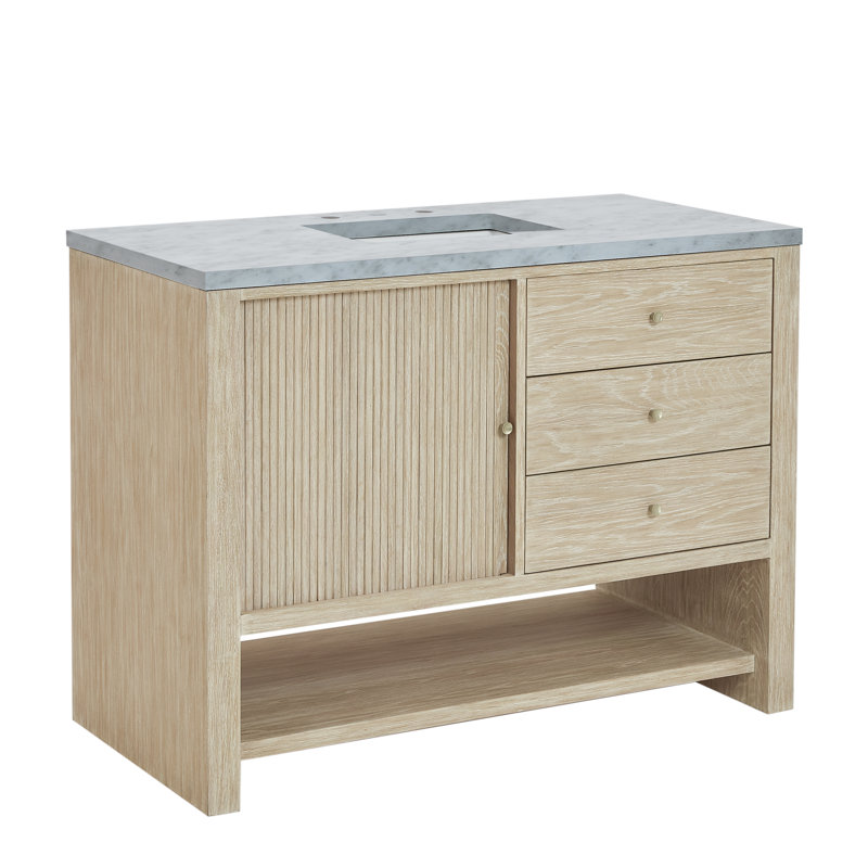 Marigot 48'' Single Bathroom Vanity with Top, Carrara White Marble, 8" Widespread