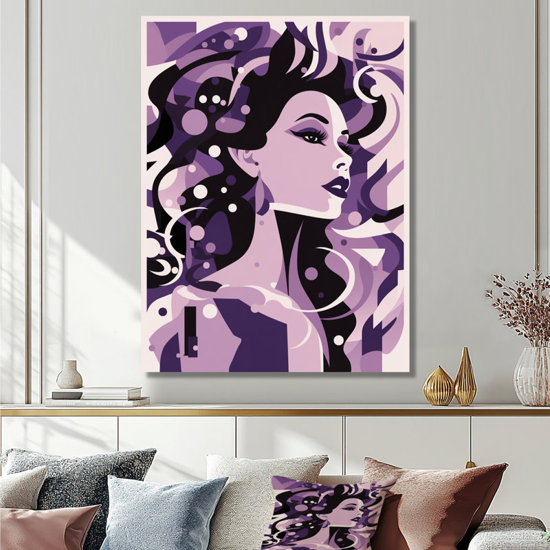 «Purple Celebration Retro Model - Modern Woman», reproduction d'art murale, Toile tendue, H 32 po x l 16 po
