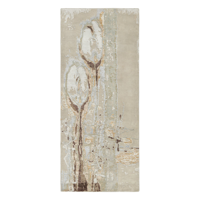 Rug & Kilim’S Abstract Runner Rug In Beige-Brown, Gold And Silver-Gray