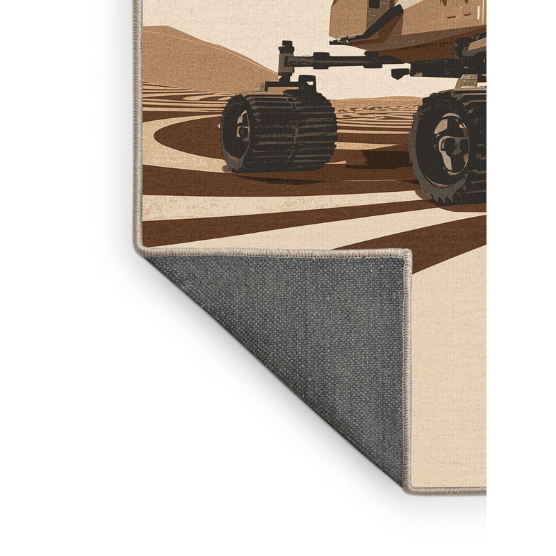 Soft Plush Eger Mars Exploration Rover Modern Area Rug in Beige – Beige Binding, 8x12