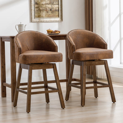 Chaise de bar rotative, chaise de bar à hauteur de comptoir avec dossier, tabouret de cuisine rotatif en cuir avec pieds et repose-pieds en bois, chaise de bar à coussin souple, îlot de cuisine