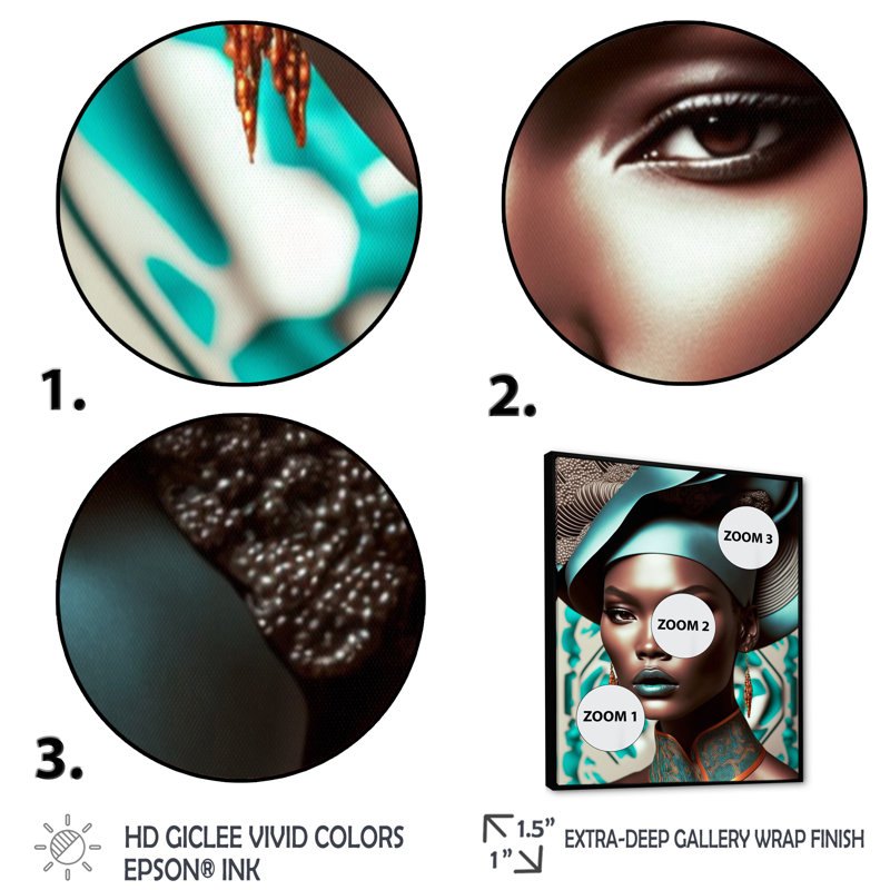 Exquiste, femme africaine, conception X - reproduction sur toile, H 20 po x l 12 po x P 1 po, Cadre flottant noir