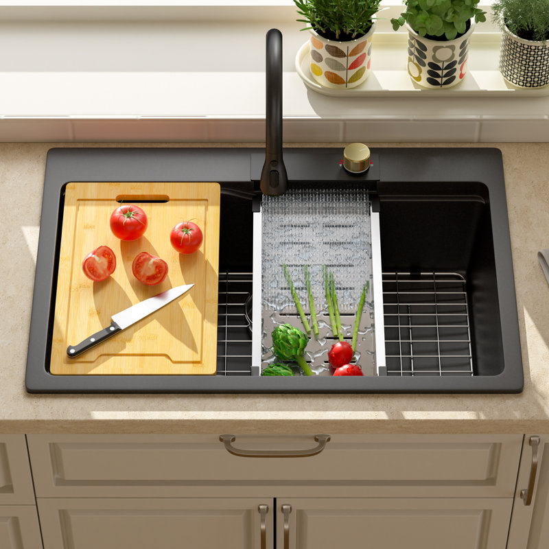 Évier de cuisine à cuve simple en quartz composite encastré 30 po x 22 po Quartz