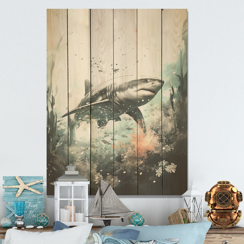 Requin tueur silencieux - art mural en bois de requin sur bois de pin naturel, H 20 po x l 10 po