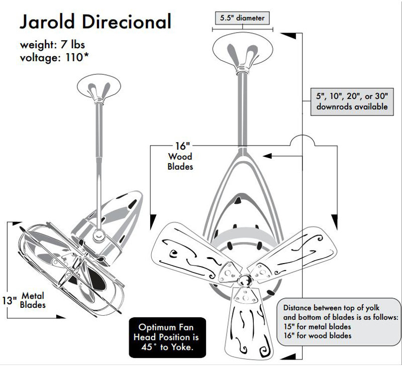 16" Jarold Directional 3 Blade Ceiling Fan, Bronzette