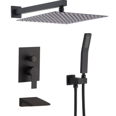 Système de douche de salle de bain équilibré avec pomme de pluie noire matte de 10 pouces - Système mural 10 ", finition, robinet