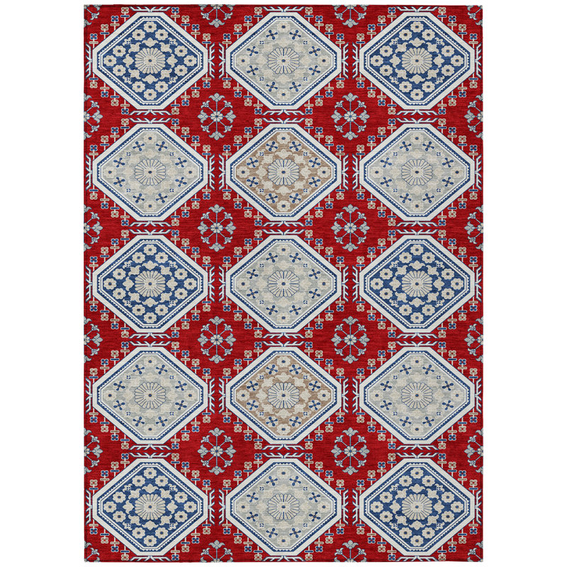 Tapis intérieur / extérieur rouge Lucinda, 10 pi x 14 pi